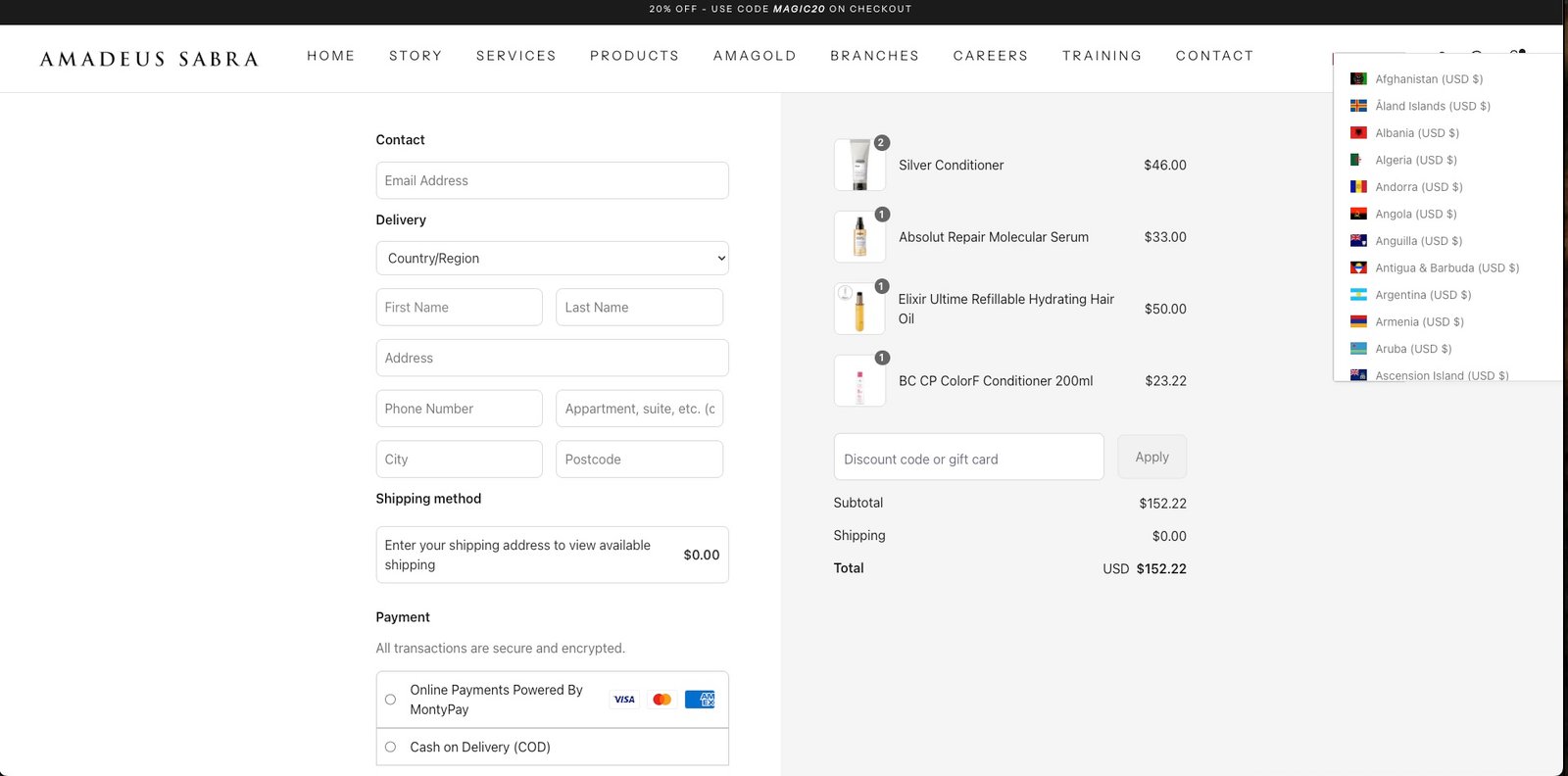 The final checkout page