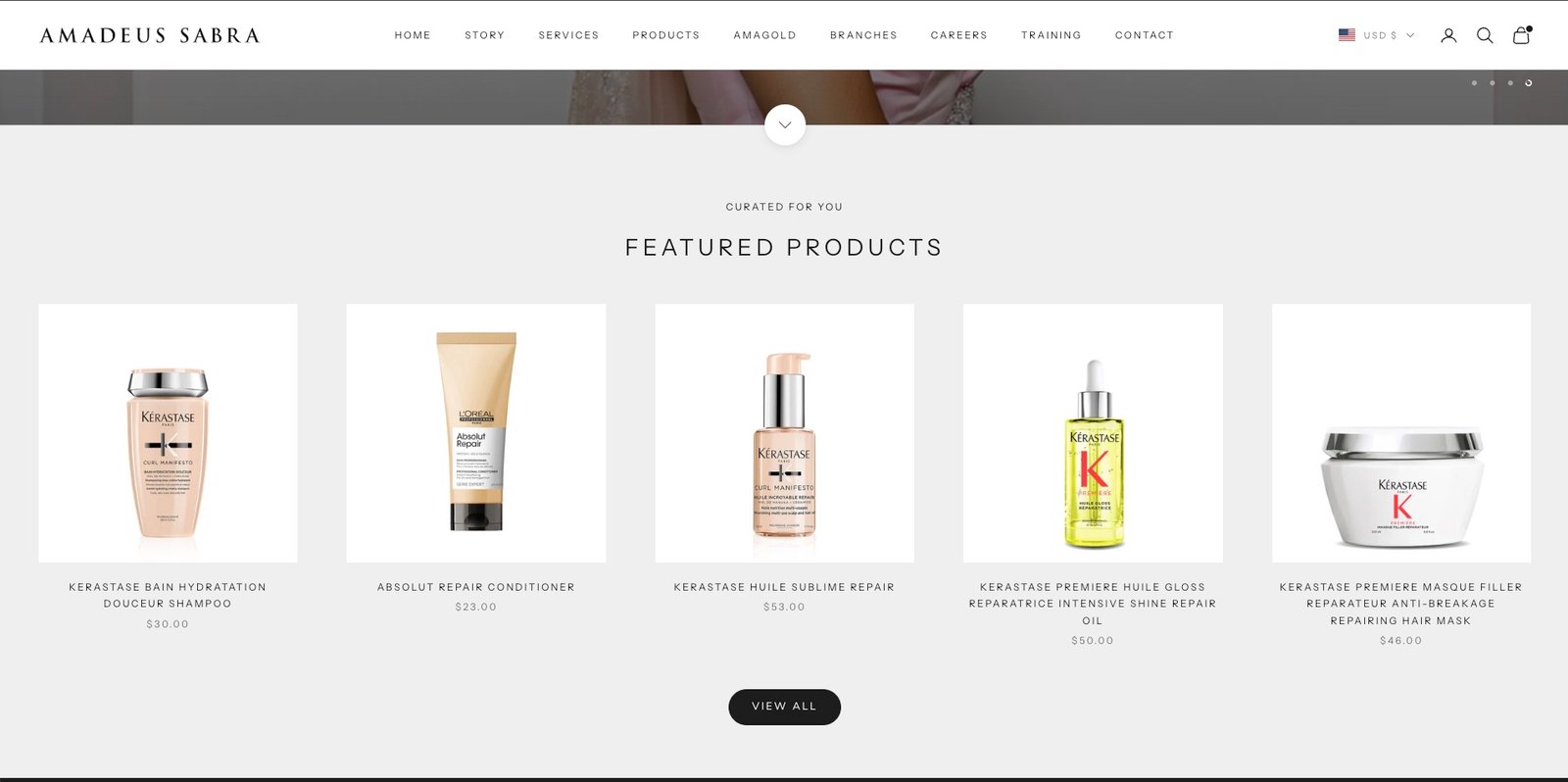 A section for featured hair care products