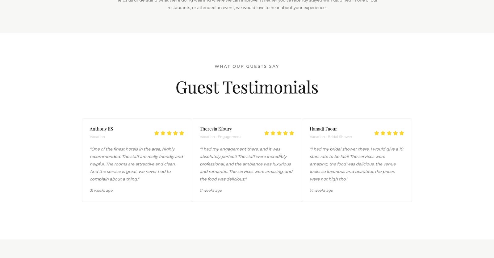 Guest testimonials section