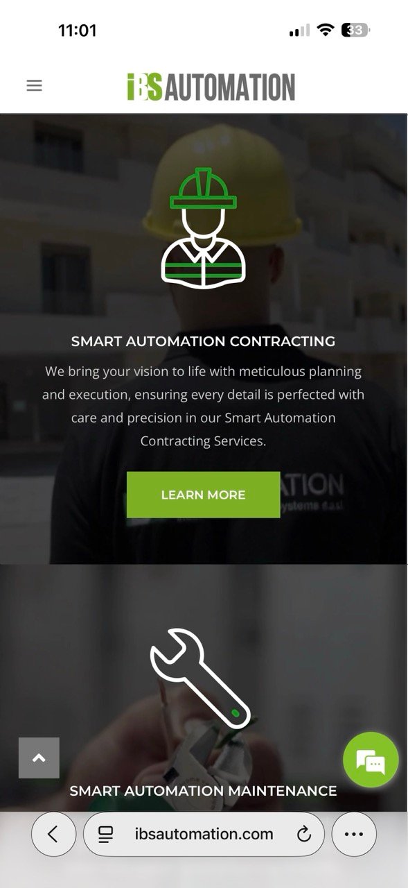 A services page on mobile