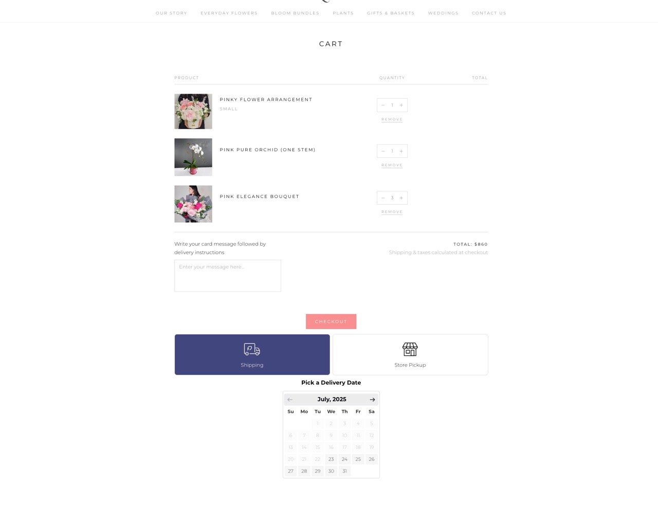 The e-commerce shopping cart on desktop