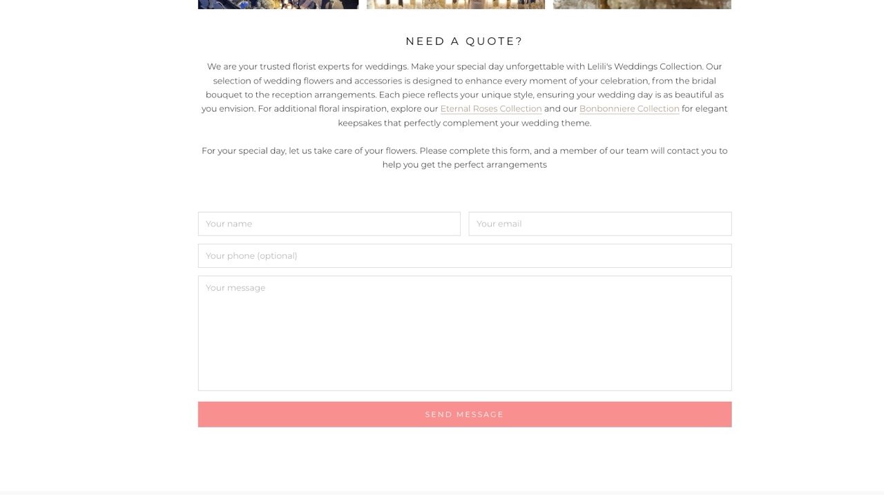 The contact form on desktop