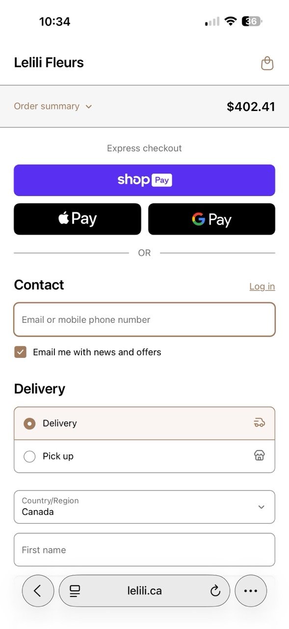 The checkout page on mobile