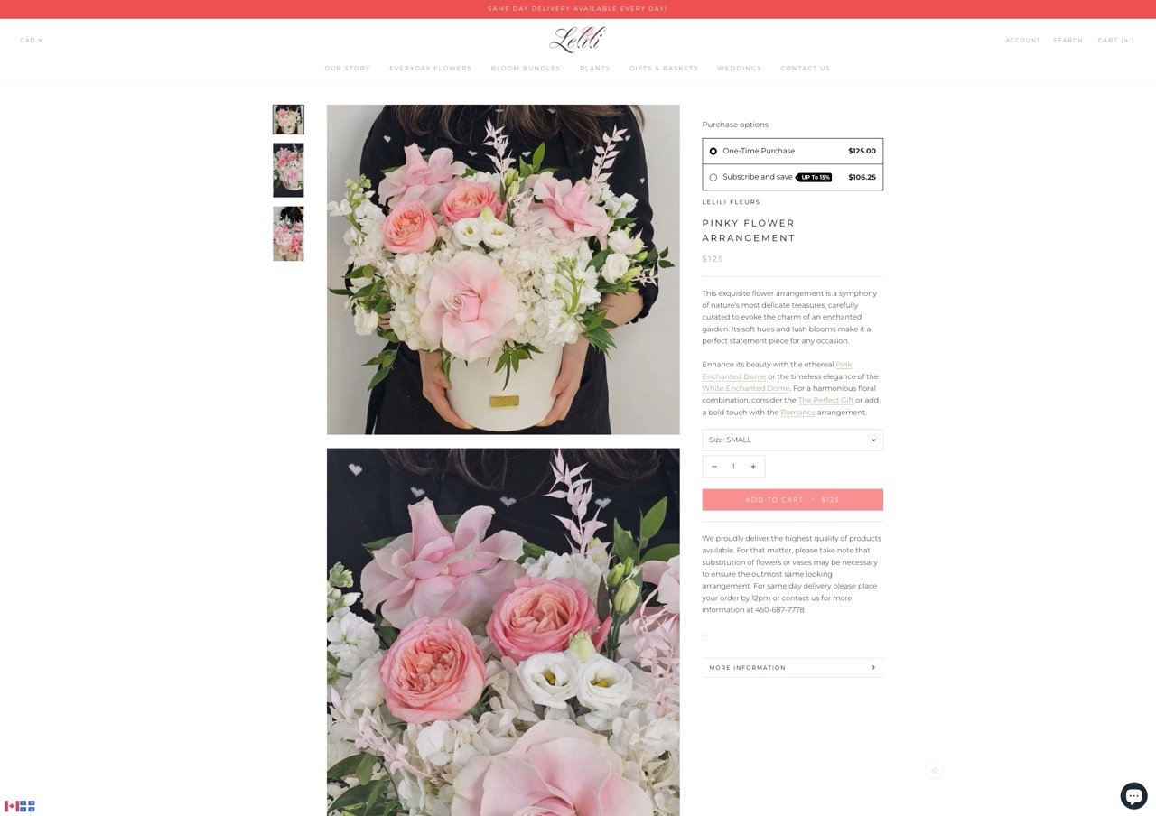 A single product page on desktop
