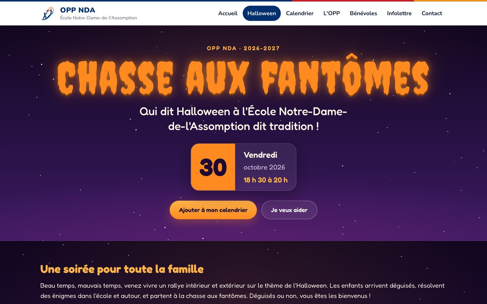 The Halloween ghost hunt event page on the OPP NDA website