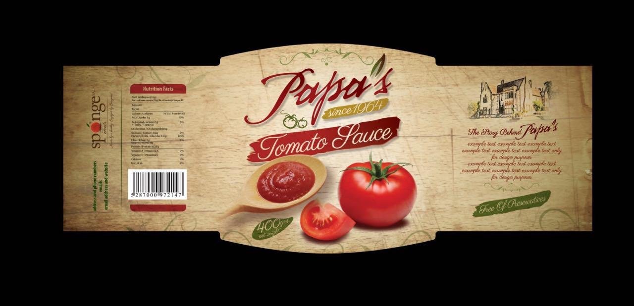 A flat product label design for Tomato Sauce