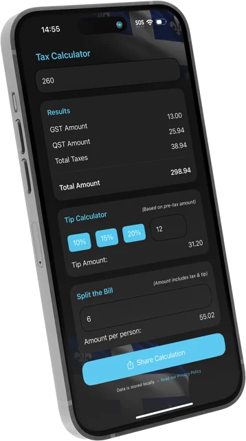 Québec TPS TVQ Calculator main interface
