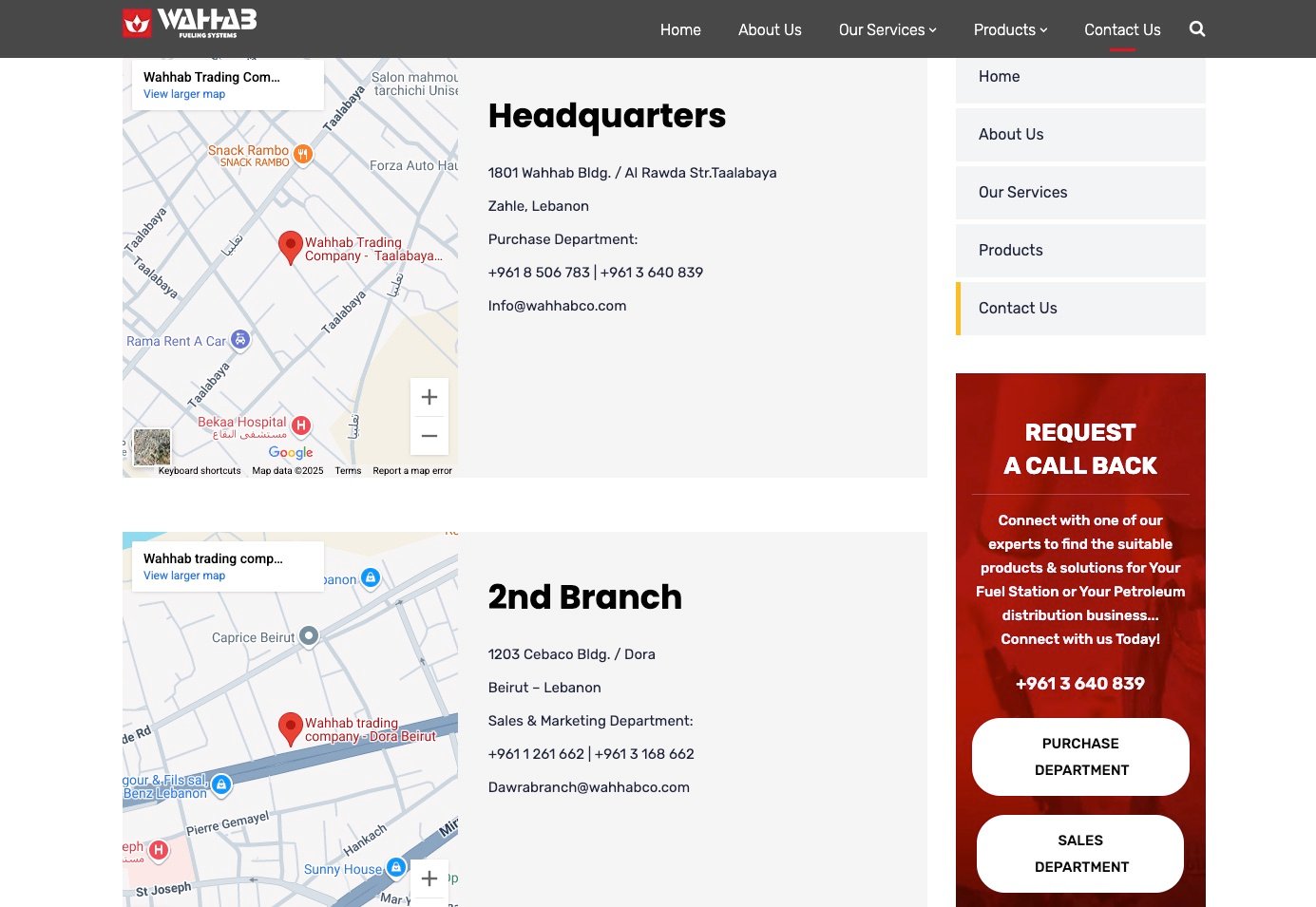 The contact page with map and form