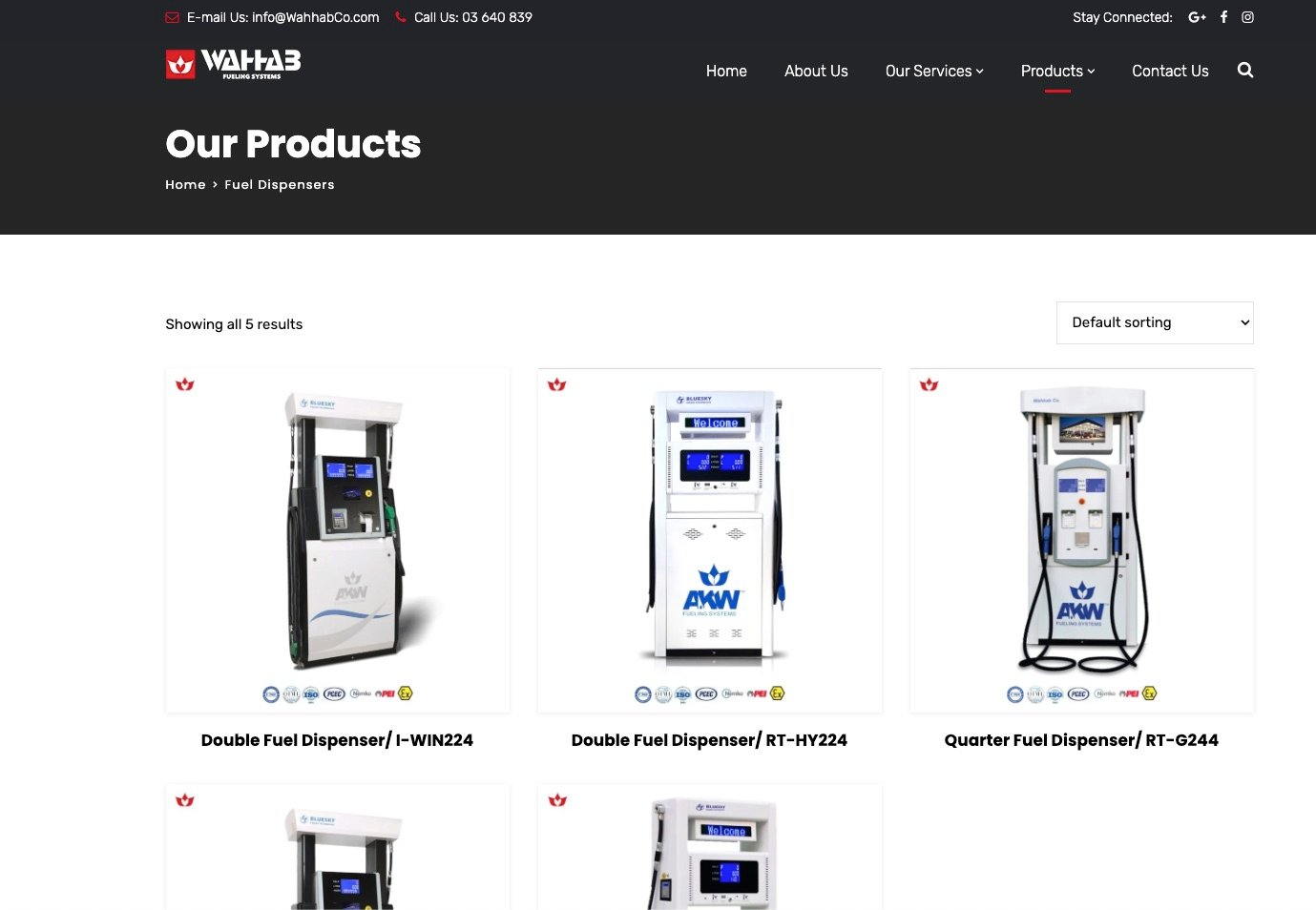 The product catalog page